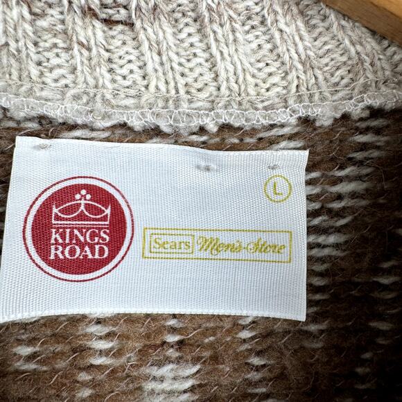 Vintage Sears Kings Road Sweater Size Large Tan Brown Patterned Button Up Vest - Picture 3 of 4